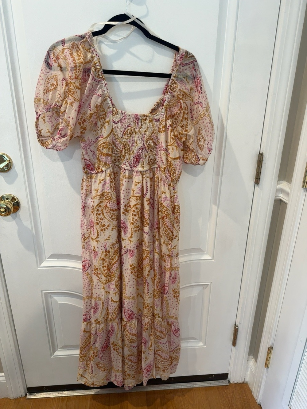 Jessica Simpson 0X NWT Boho Paisley Puff Sleeve Smocked Maxi Dress 0X - Picture 8 of 8